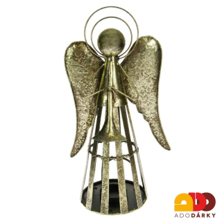 Plechový svícen anděl ve zlaté barvě s trubkou 35 cm