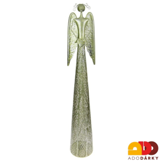 Plechový anděl se srdcem, ve zlaté barvě,  svícen MAXI 115 cm