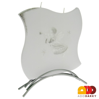 Svíčka 2 knoty Anděl s trubkou + kovový stojánek