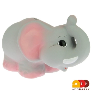 Pokladnička slon s chobotem šedorůžový 30 cm