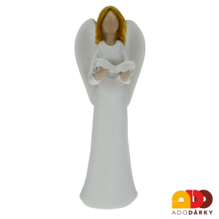 Anděl hladký bílý s knihou 10 cm