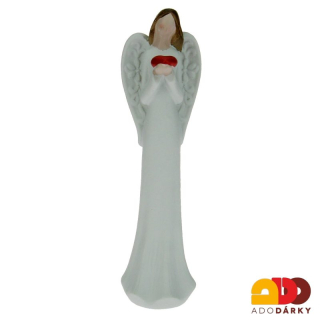 Anděl bílý se srdcem v dlaních 15,5 cm