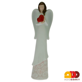 Anděl v růžové krajce se srdcem v dlaních 20,5 cm