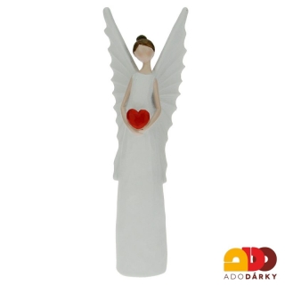 Anděl se špičatými křídly a srdcem 25 cm