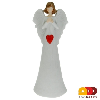 Anděl s červeným srdcem na provázku 24,5 cm