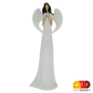 Anděl v bílých šatech se stříbrným srdcem 30 cm