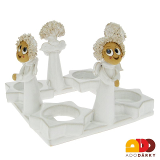 Adventní svícen hranatý s andělíčky 17,5 cm