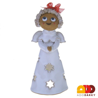 Zvonek anděl s hvězdičkama 16 cm