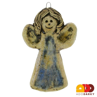 Keramický anděl na zeď modrý 13 cm