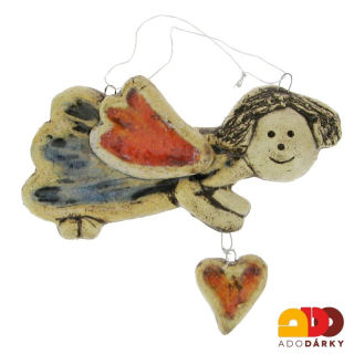 Keramický anděl se srdíčkem na zeď - var. IV.  13,5 cm