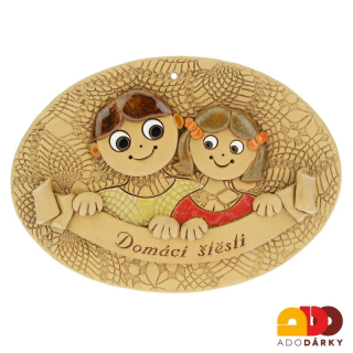 Ovál s holkou a klukem "Domácí štěstí" 26 cm