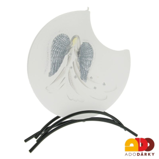 Ručně malovaná svíčka Andělská křídla bílá 17 cm