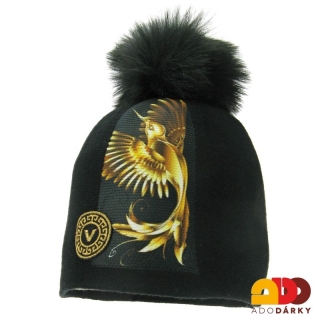 Vlněná zimní čepice černá s Fénixem