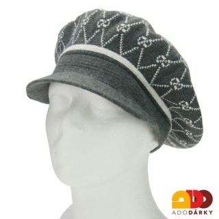 Pletená čepice s kšiltem vzorovaná šedá