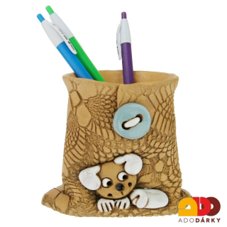 Tužkovník se psem a modrým knoflíkem 13 cm