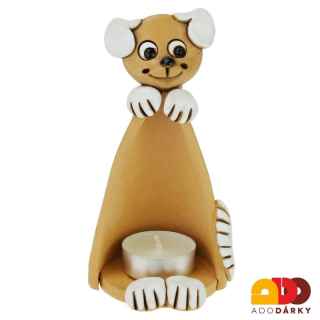 Svícen pejsek bílý 15 cm