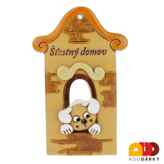 Dům se psem "Šťastný domov" s oranžovou střechou 15 cm