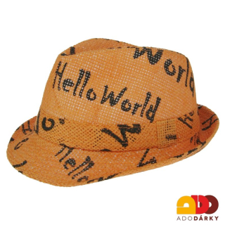 Dětský oranžový klobouk Hello world