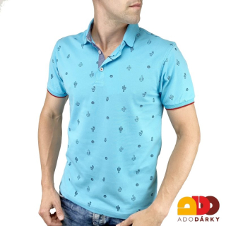 Pánská polokošile krátký rukáv světle modré s kaktusy