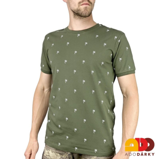 Pánské triko krátký rukáv khaki s palmami