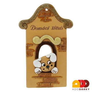 Dům se psem "Domácí štěstí" hnědozelená střecha 15 cm