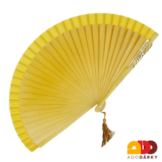 Vějíř dřevěný s kamínky okrový 42 cm