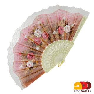 Vějíř krajkový s květy - varianta XVI. 42 cm