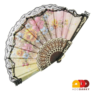 Vějíř krajkový s květy - varianta XVII. 42 cm