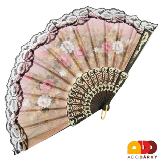 Vějíř krajkový s květy - varianta XVIII. 42 cm