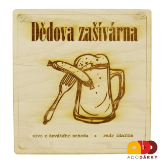 Dřevěná cedulka Dědova zašívárna 18 cm