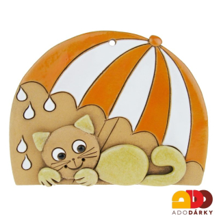 Kočka pod oranžovým deštníkem 15 cm
