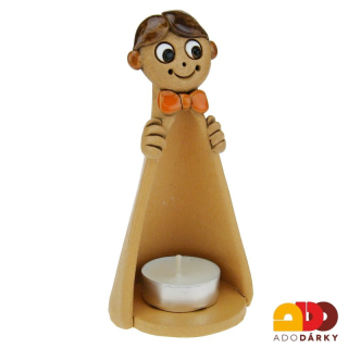 Svícen kluk s oranžovým motýlkem 15 cm