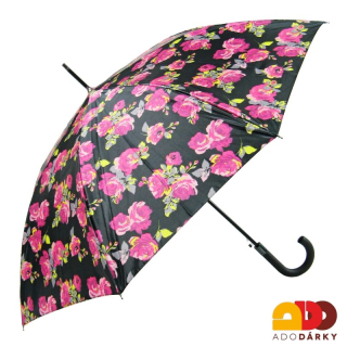 Dámský deštník černý s růžemi