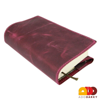 Kožený obal na knihy - Růžový se záložkou 