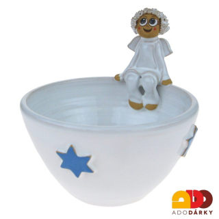 Keramická miska s andílkem a modrým dekorem