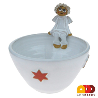 Keramická miska s andílkem a červeným dekorem