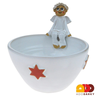 Keramická miska s andílkem a červeným dekorem