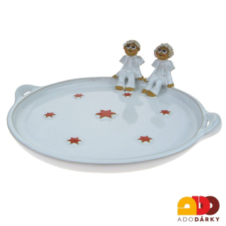 Keramický tác s andílky a červeným dekorem