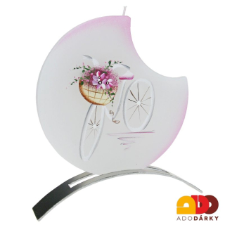 Svíčka 1 knot jízdní kolo s květy růžová + kovový stojánek