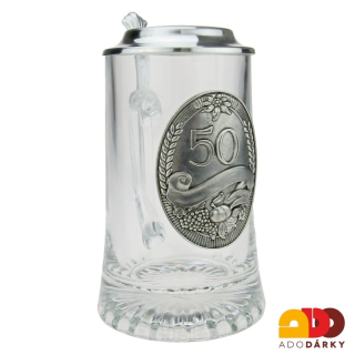 Půllitr s cínovým víkem a číslicí "50"