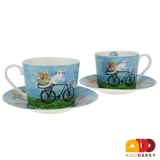Sada hrnků s podšálky Kočka na kole 0,23 l