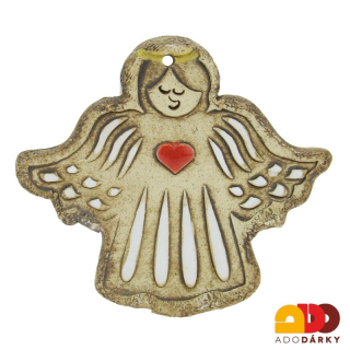 Keramický anděl na zeď se srdcem 10 cm