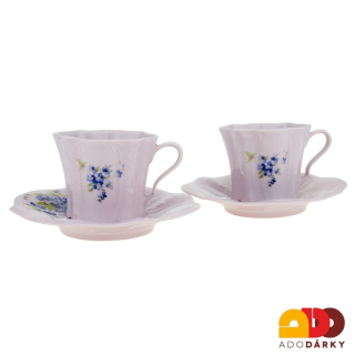 Sada šálků s podšálky růžový porcelán - pomněnky 0,15 l
