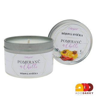 Sójová svíčka v plechové krabičce Pomeranč a chilli