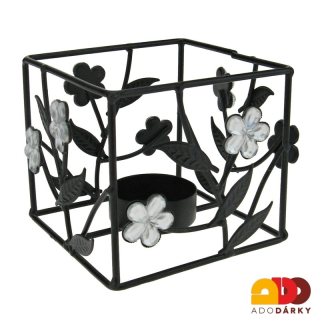 Svícen kostka s květy 9 cm