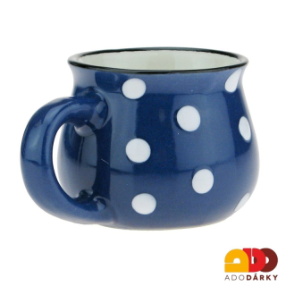 Hrneček moka modrý s bílými puntíky 75 ml