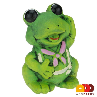 Pokladnička žába s růžovým šátkem 16 cm