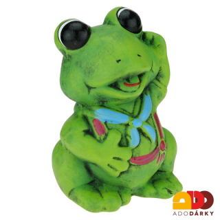 Pokladnička žába s modrým šátkem 16 cm