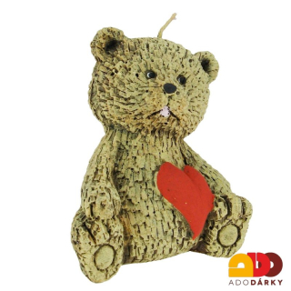 Svíčka Medvěd hnědý se srdíčkem 10 x 8 x 11 cm