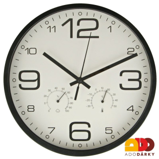 Hodiny černé s teploměrem a vlhkoměrem 30 cm